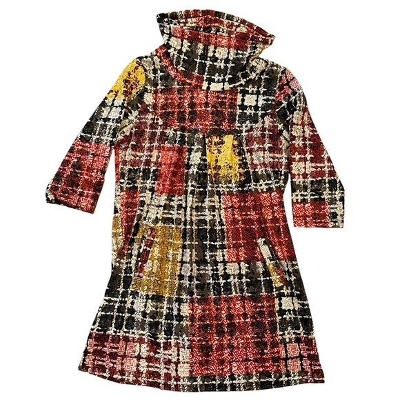 Papillon Turtleneck Dress Plaid‎ A Line With Pockets Black Size Medium - Picture 1 of 10